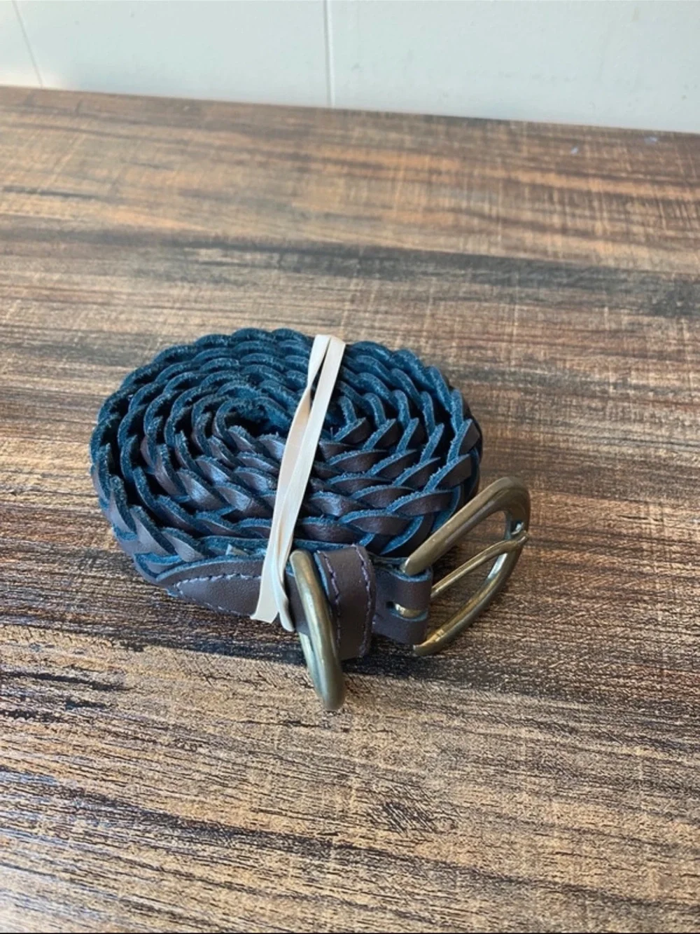 Vintage Leather Woven Belt, 32”